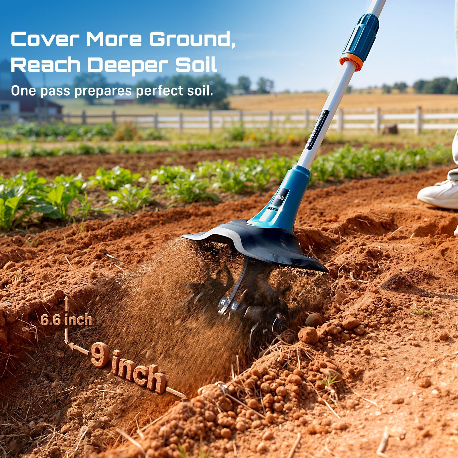 🔥Flash sale-Save Up To 80%🔥Electric Tiller for Gardening, 360 RPM Rototiller Cordless Cultivator