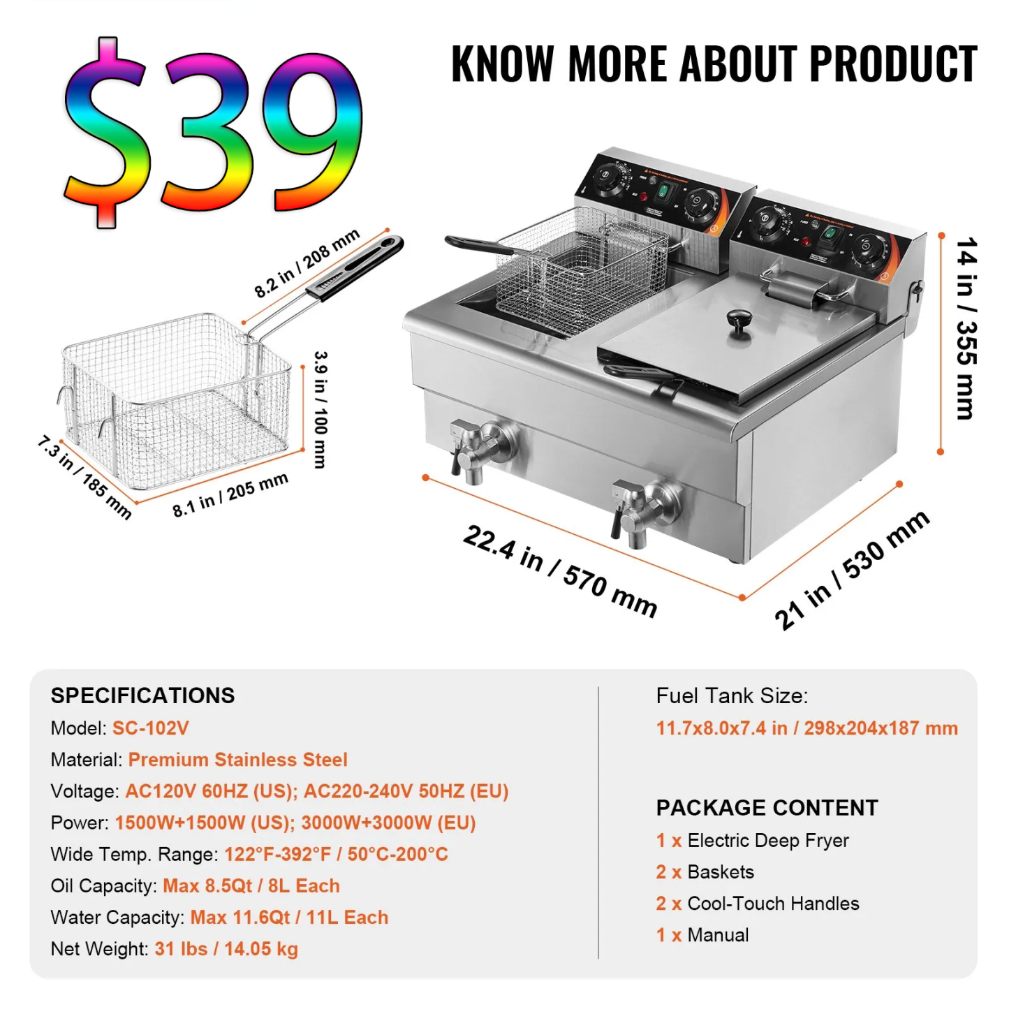 ⚡️Factory wholesale promotion 80% OFF⚡️ Commercial Deep Fryer, Dual Tank 3000W Electric Countertop Fryer with Basket, 2 x 11.6Qt/11L Double Stainless Steel Oil Fryer with Oil Filtration, Time & Temp Control, for Kitchen Restaurant Use