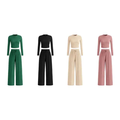 Women's Fall 2-Piece Set  ̈C Top & Wide-Leg Pants