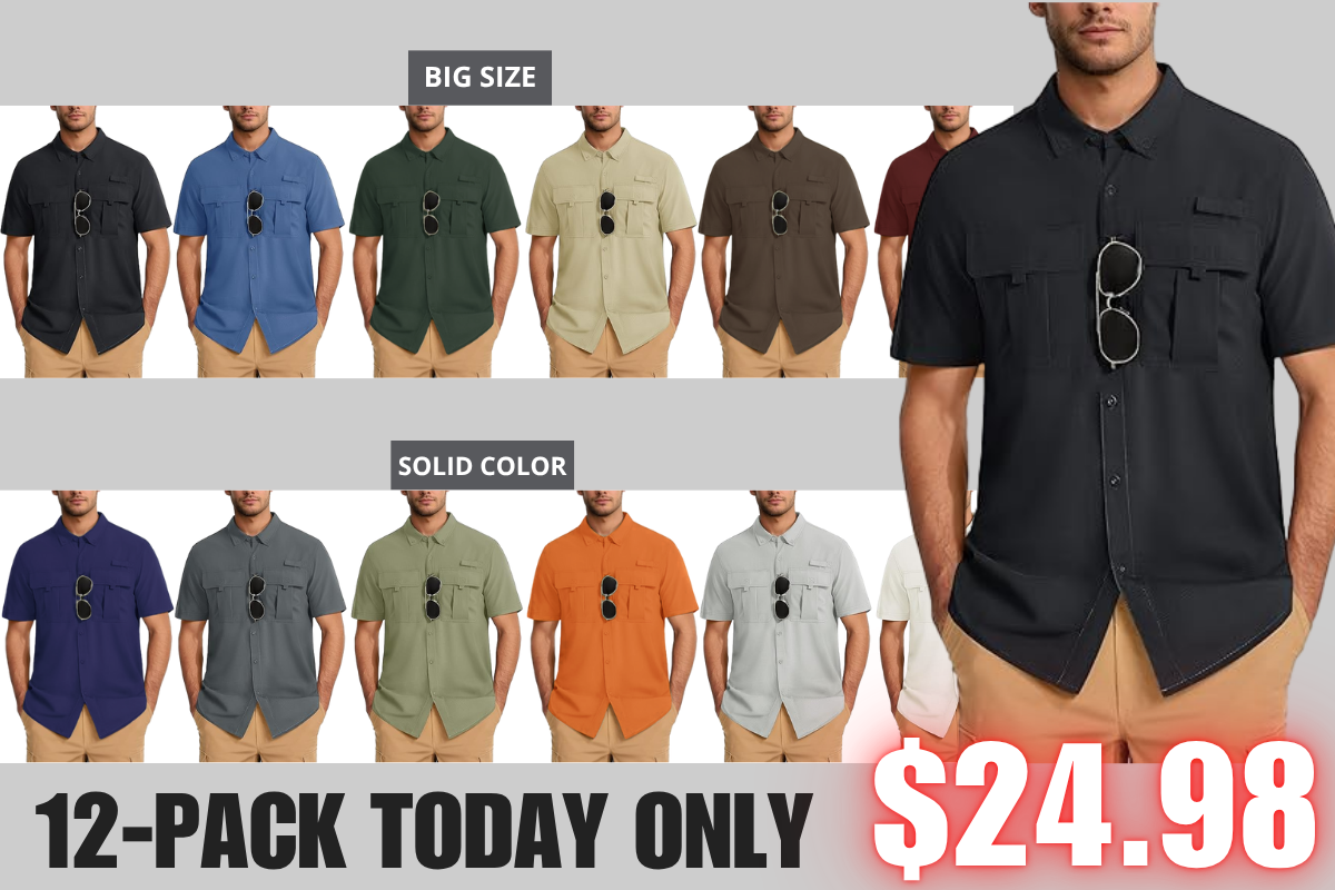 DD 🔥12-Pack Men‘s Patched Quick-Dry Short Sleeve Shirt