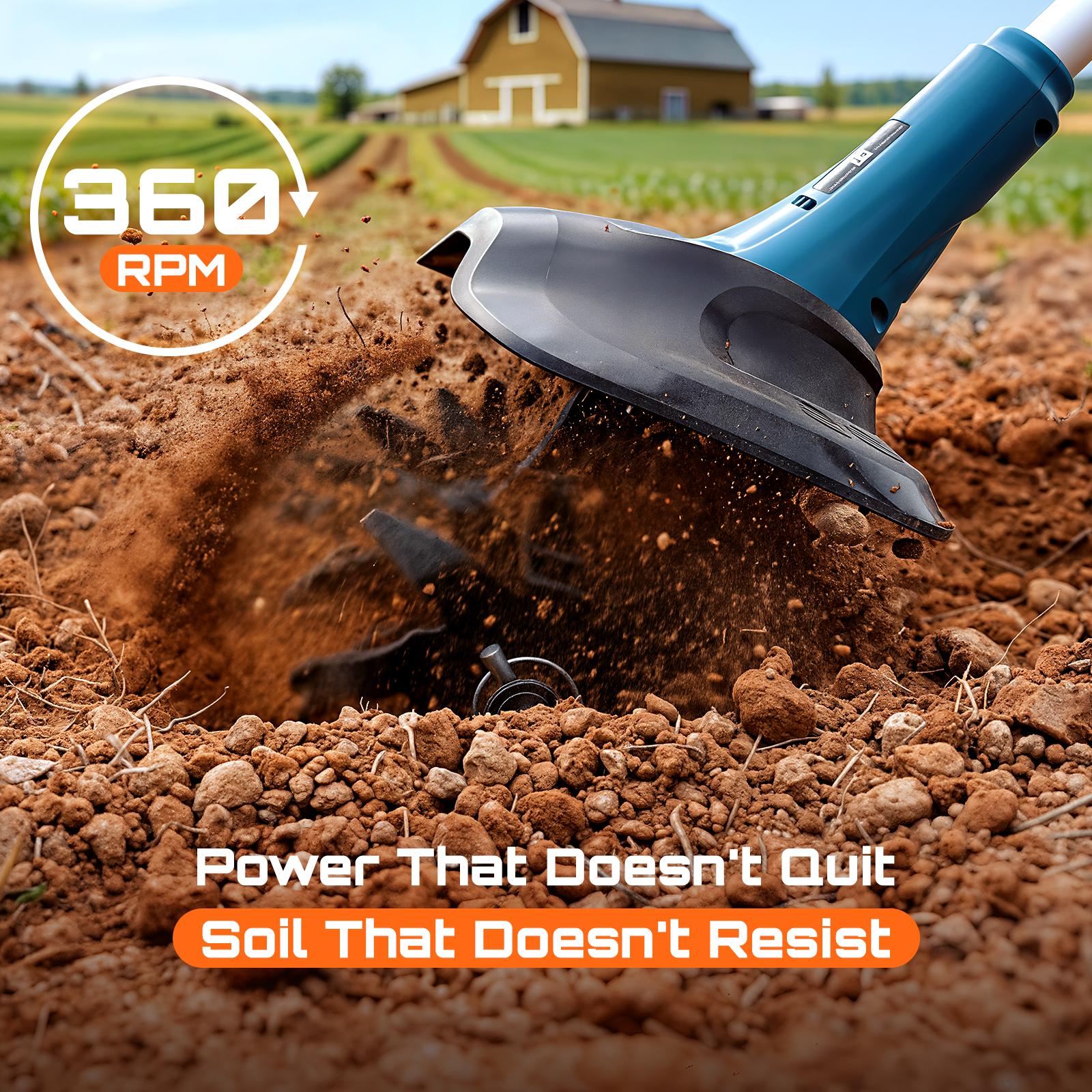 🔥Flash sale-Save Up To 80%🔥Electric Tiller for Gardening, 360 RPM Rototiller Cordless Cultivator