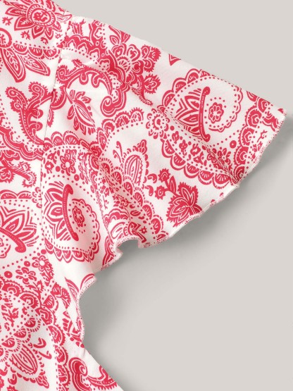 Paisley Print Notched Collar Blouse