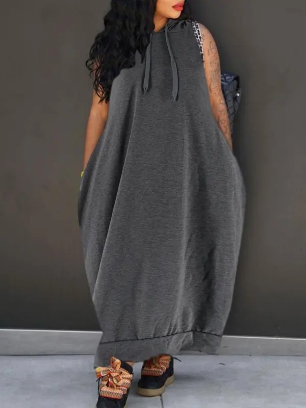 🔥 Limited-Time Deal – Save Up To 80% !Women's Plain Drawstring Hooded Tank Dress, Casual Pocket Sleeveless Maxi Dress for Summer, Fashion Women's Clothing for Daily Wear