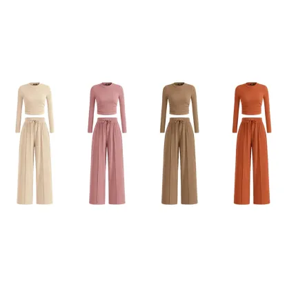 Women's Fall 2-Piece Set  ̈C Top & Wide-Leg Pants