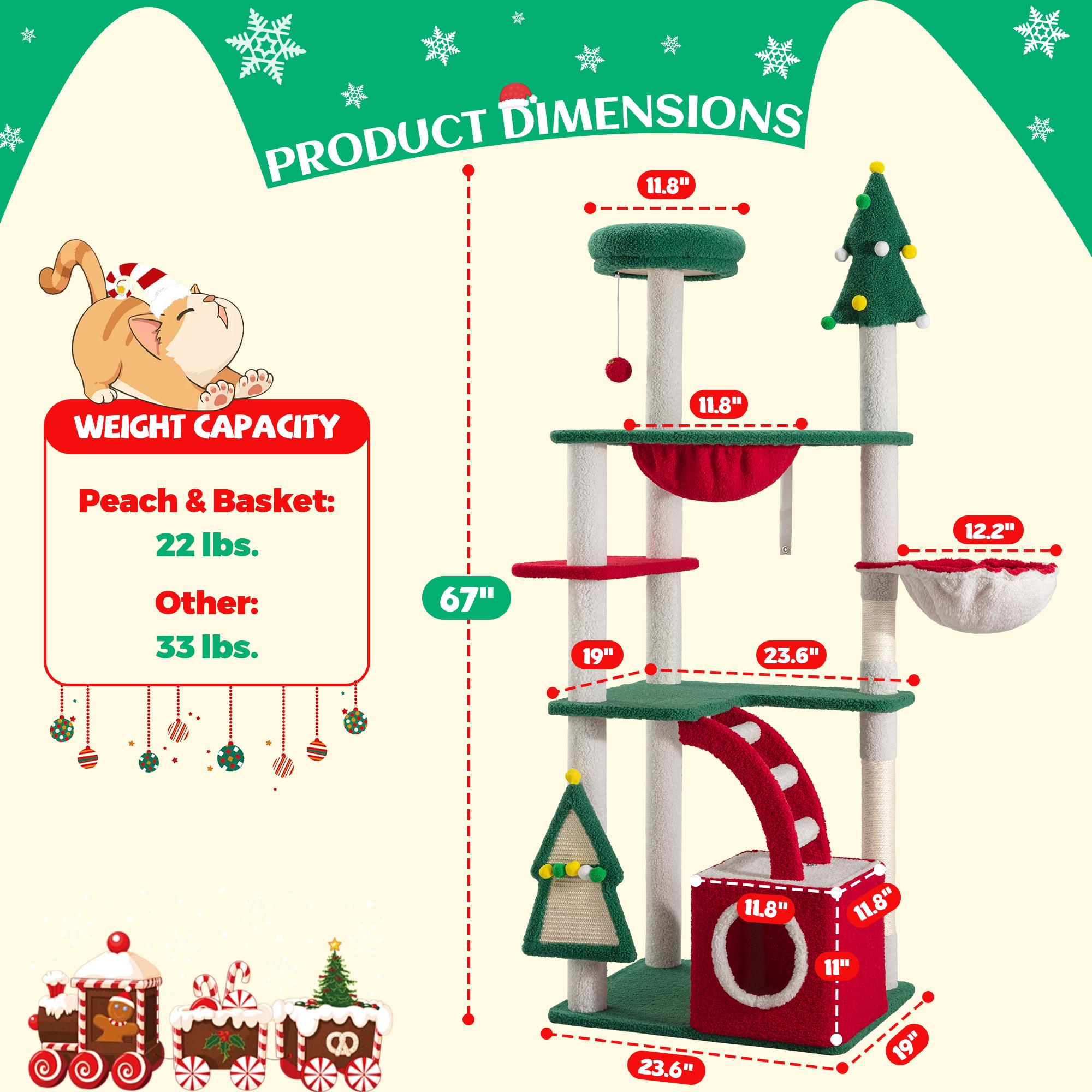 SHA CERLIN Christmas Tree Cat Tower with Ornament Balls & Cozy Condo, Holiday Themed Cat Activity Center for Indoor Kittens & Adult Cats#ChristmasGifts#TikTokShopBlackFriday