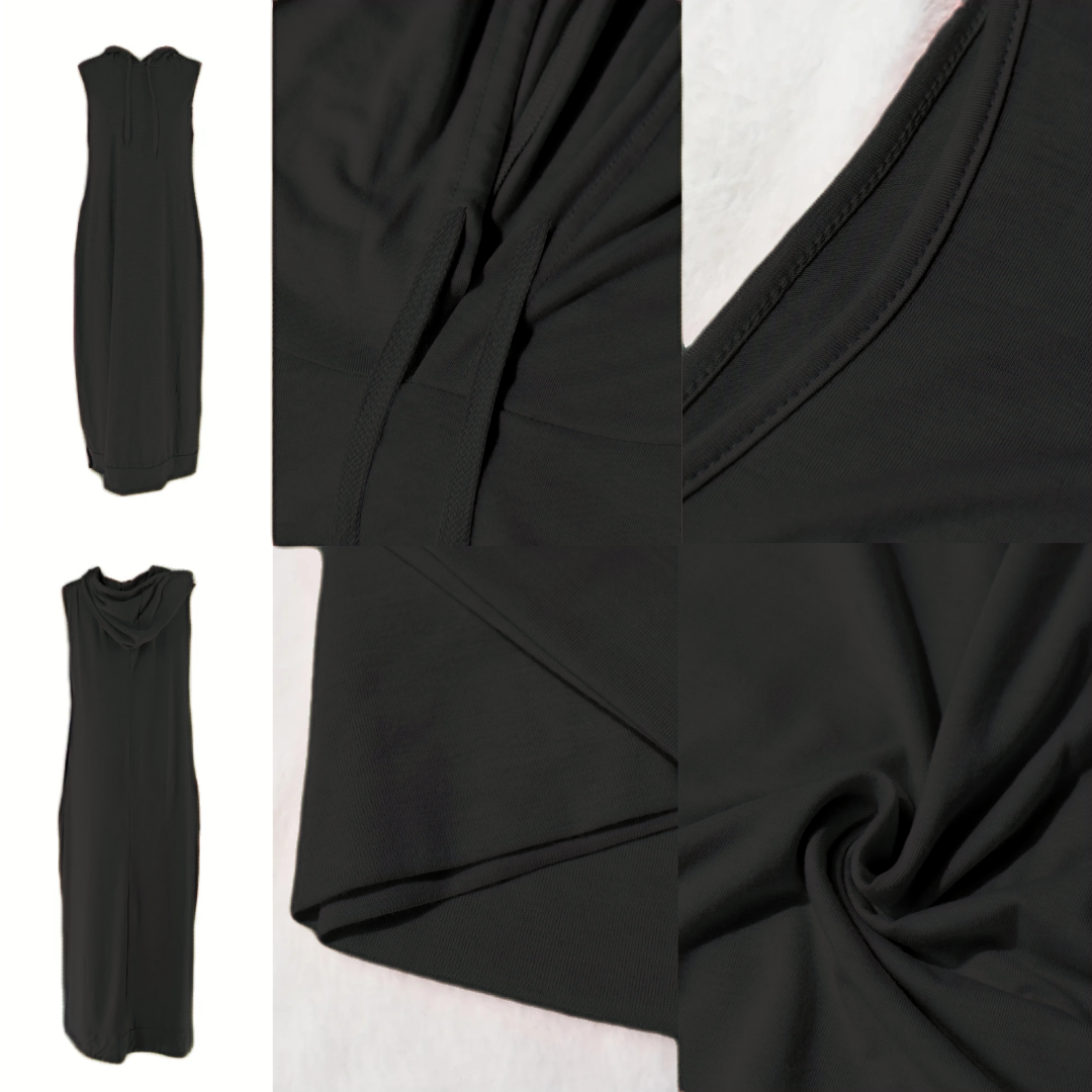 🔥 Limited-Time Deal – Save Up To 80% !Women's Plain Drawstring Hooded Tank Dress, Casual Pocket Sleeveless Maxi Dress for Summer, Fashion Women's Clothing for Daily Wear