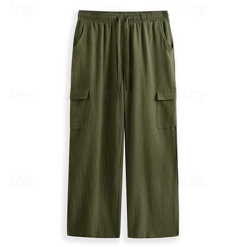 Men's Cargo Pants Trousers Summer Pants Beach Pants Gauze Pants Drawstring Elastic Waist Multi Pocket Plain Comfort Breathable Outdoor Daily Holiday Fashion Classic Style Black White 2025 - HK $181.2 –P2