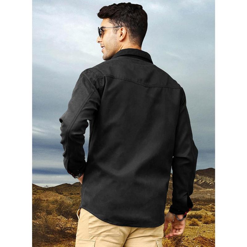 Men's Flannel Lined Shacket Jacket Plaid Brushed Lining Cowboy Western Twill Outdoor Shirt Jacket