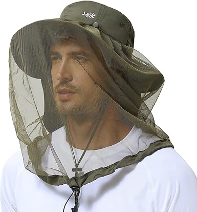 BASSDASH UPF 50+ Mosquito Sun Hat with Hidden Head Net and Neck Flap for Men Women Outdoor Fishing Hiking Camping FH16