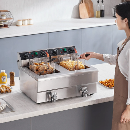 ⚡️Factory wholesale promotion 80% OFF⚡️ Commercial Deep Fryer, Dual Tank 3000W Electric Countertop Fryer with Basket, 2 x 11.6Qt/11L Double Stainless Steel Oil Fryer with Oil Filtration, Time & Temp Control, for Kitchen Restaurant Use