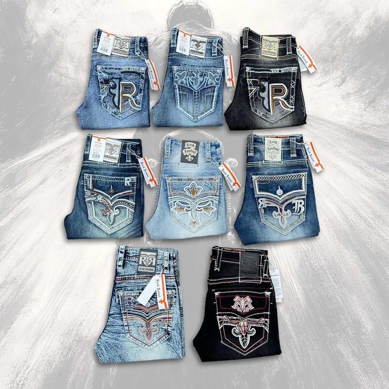 Rock Revival Jeans for Men &ndash; Biker Style Denim with Signature Embroidered Pockets &ndash; Rider Inspired Fit - Y2K Jeans
