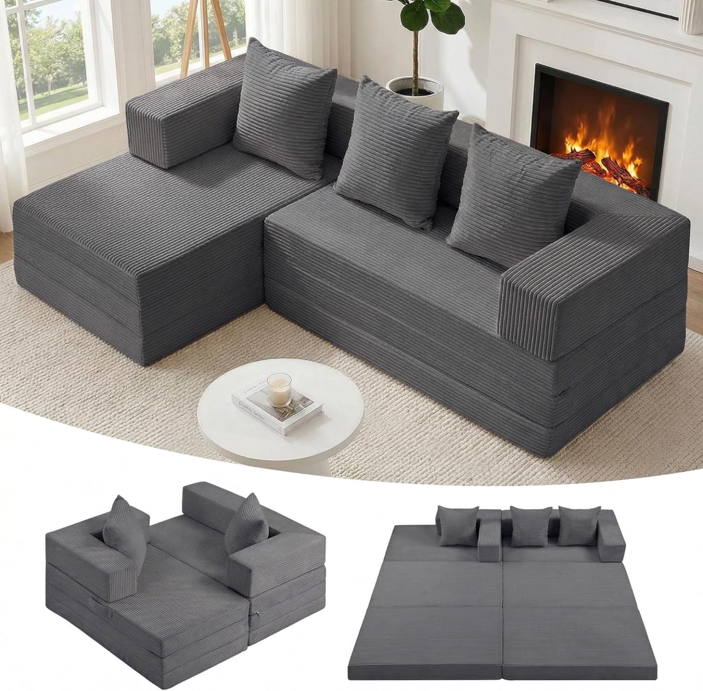 🔥 Limited-Time Deal – Save Up To 80% !Modular Sectional Sofa, Boneless Convertible Oversized Sleeper Sofa Bed