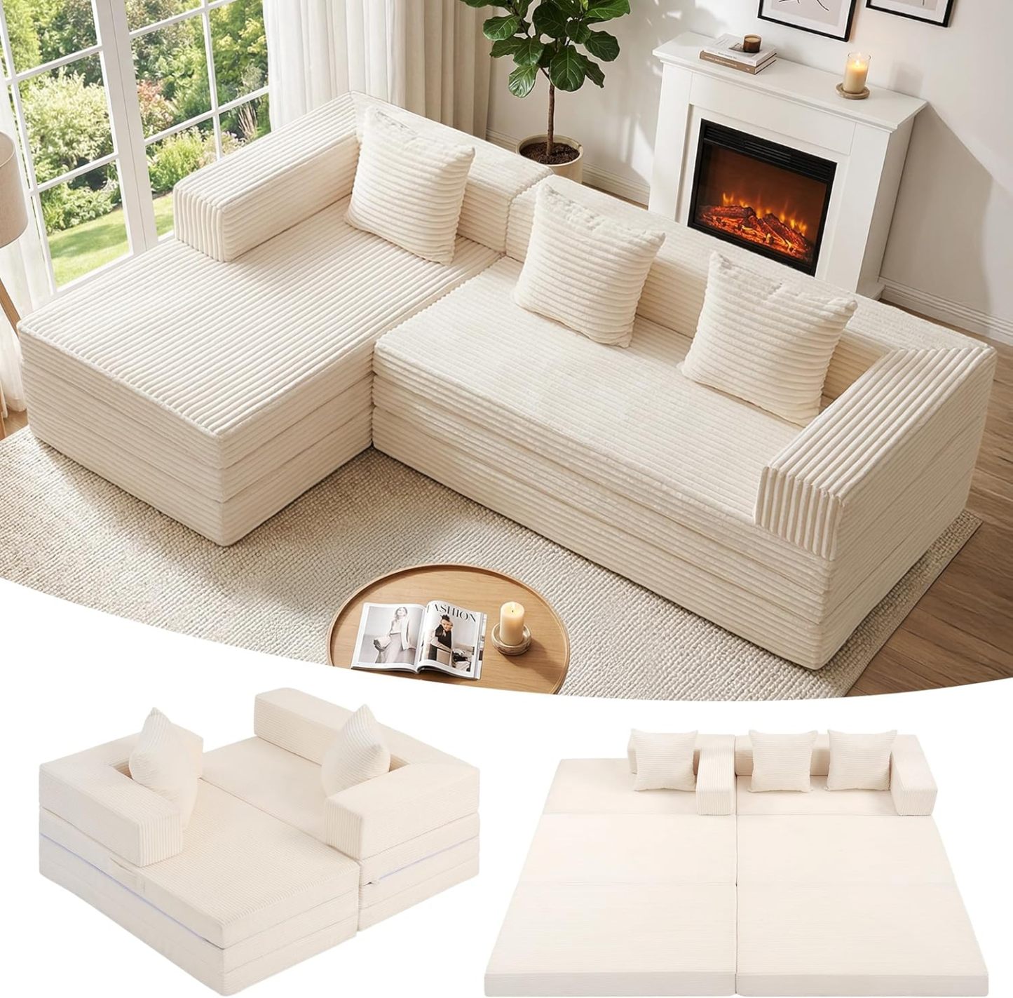 🔥 Limited-Time Deal – Save Up To 80% !Modular Sectional Sofa, Boneless Convertible Oversized Sleeper Sofa Bed