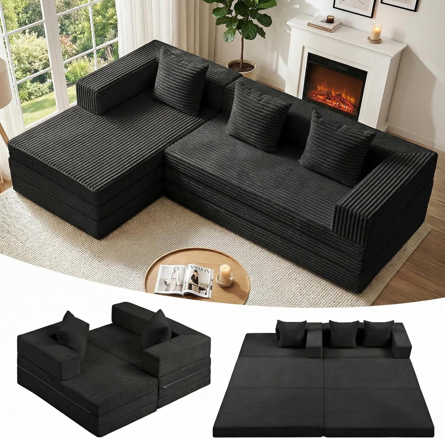 🔥 Limited-Time Deal – Save Up To 80% !Modular Sectional Sofa, Boneless Convertible Oversized Sleeper Sofa Bed