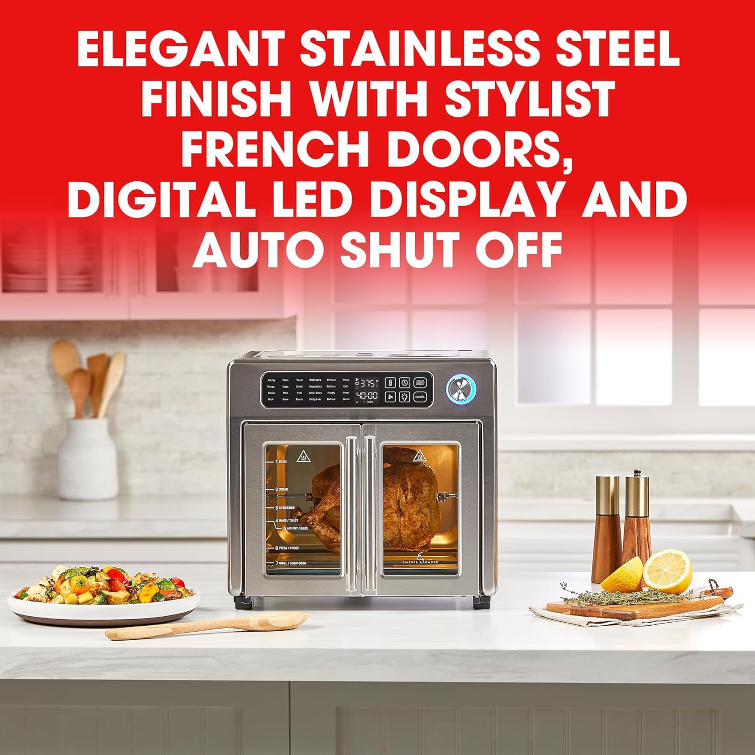 🔥Authorized Exclusive-Save Up To 80%🔥Extra Large French Door Air Fryer Toaster Oven Combo, 25 Cooking Functions and Digital Controls, 7 Accessories Included, Stainless Steel Finish, 26QT Capacity