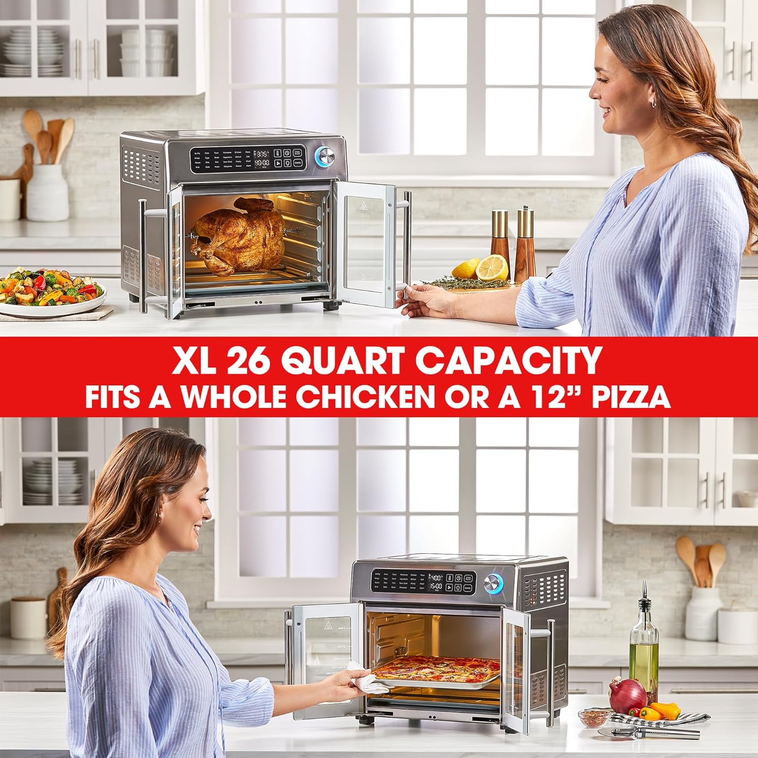 🔥Authorized Exclusive-Save Up To 80%🔥Extra Large French Door Air Fryer Toaster Oven Combo, 25 Cooking Functions and Digital Controls, 7 Accessories Included, Stainless Steel Finish, 26QT Capacity