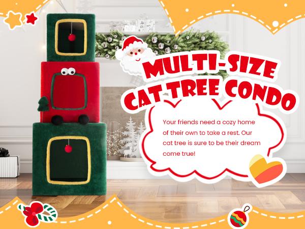 SHA CERLIN Christmas Tree Cat Tower with Ornament Balls & Cozy Condo, Holiday Themed Cat Activity Center for Indoor Kittens & Adult Cats#ChristmasGifts#TikTokShopBlackFriday