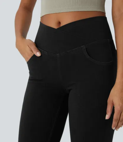 LBF-⚡High Waisted Crossover Pocket Washed Stretchy Knit Casual Super Flare Jeans⚡