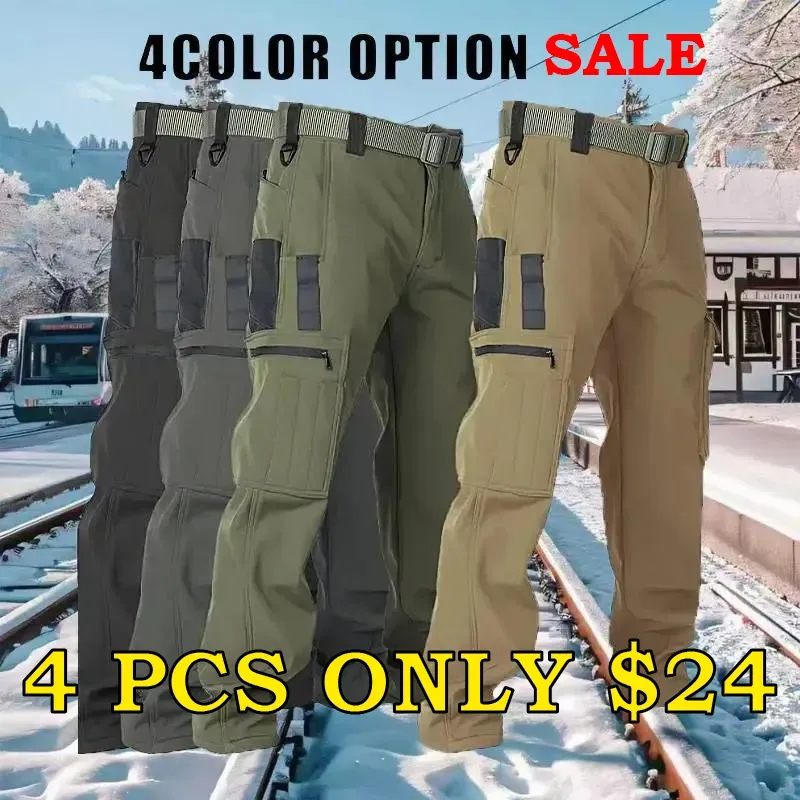 ⚠️Men’s Tactical Fleece Pants: Multi-Pocket, Windproof Warm (Soft Shell,