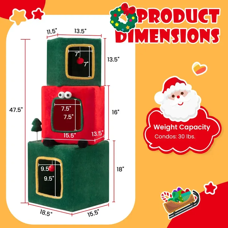 Spring Sale💥Christmas Tree Cat Tower with Ornament Balls & Cozy Condo