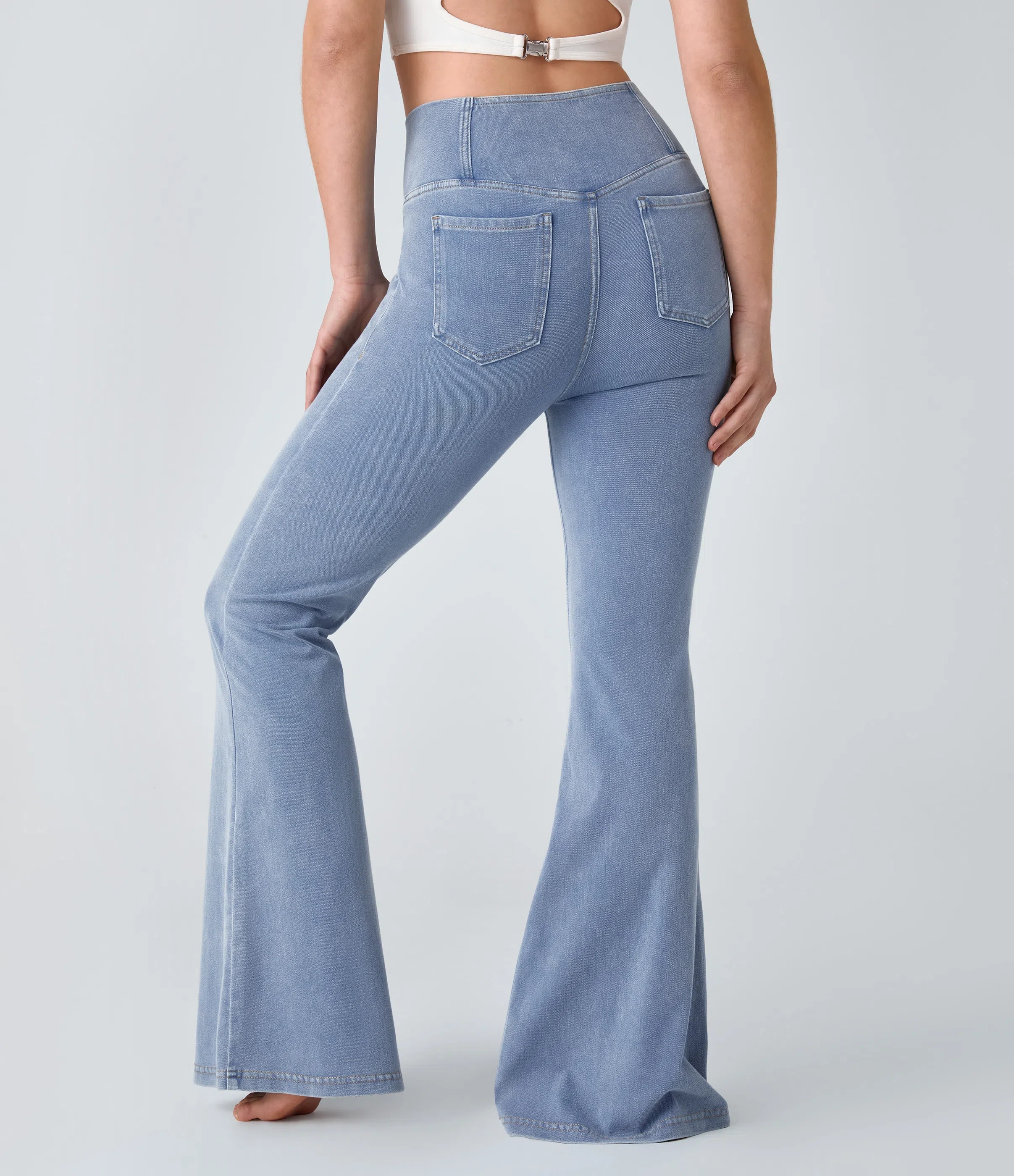 LBF-⚡High Waisted Crossover Pocket Washed Stretchy Knit Casual Super Flare Jeans⚡