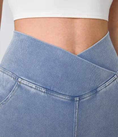 LBF-⚡High Waisted Crossover Pocket Washed Stretchy Knit Casual Super Flare Jeans⚡