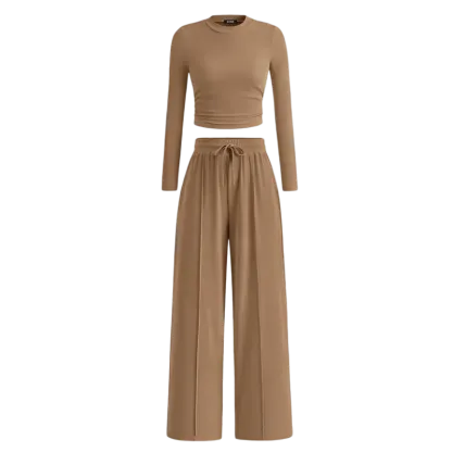 Women's Fall 2-Piece Set  ̈C Top & Wide-Leg Pants