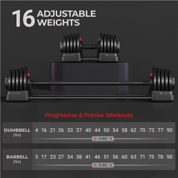 Yaheetech Adjustable Dumbbell Set 90lbs Fast Adjust Dumbbells