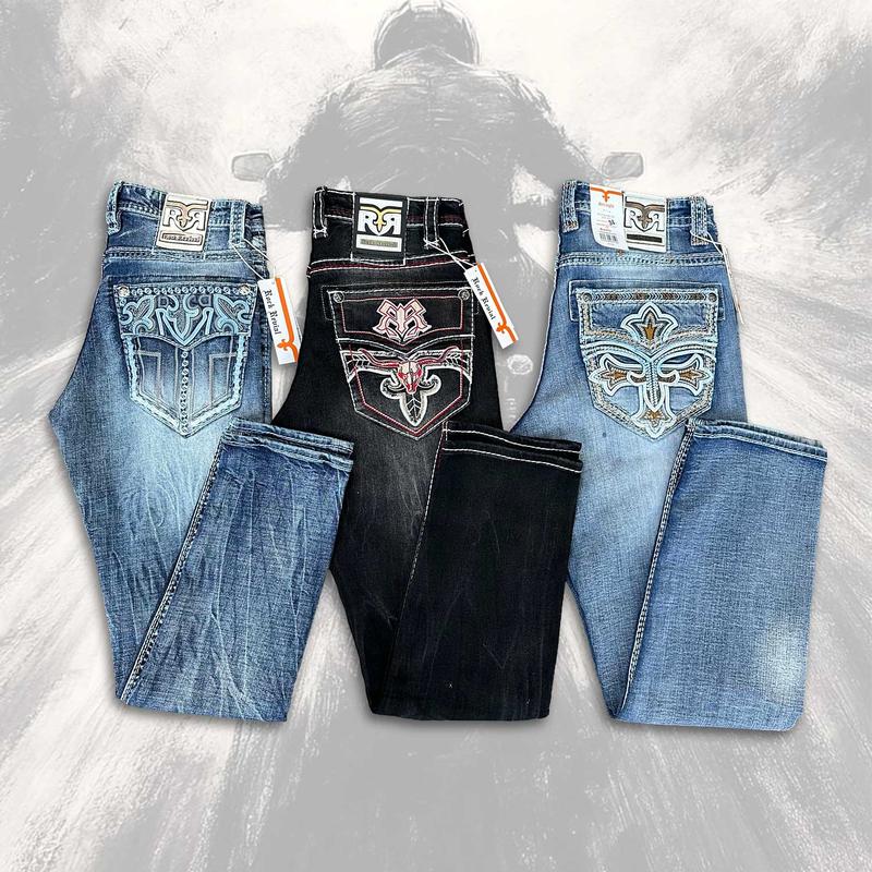 Rock Revival Jeans for Men &ndash; Biker Style Denim with Signature Embroidered Pockets &ndash; Rider Inspired Fit - Y2K Jeans