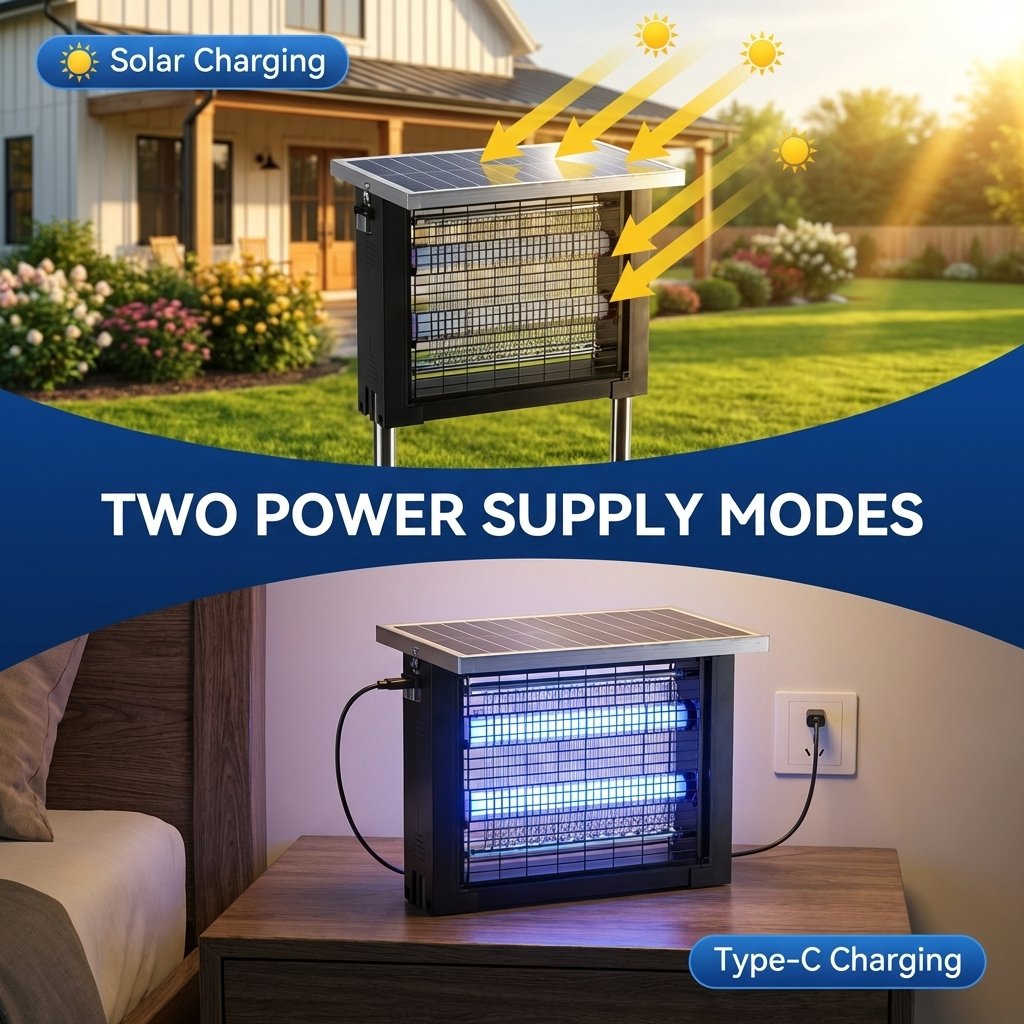 Solar Bug Zapper: Outdoor Waterproof Electric Mosquito and Fly Zapper with Smart Light Sensor