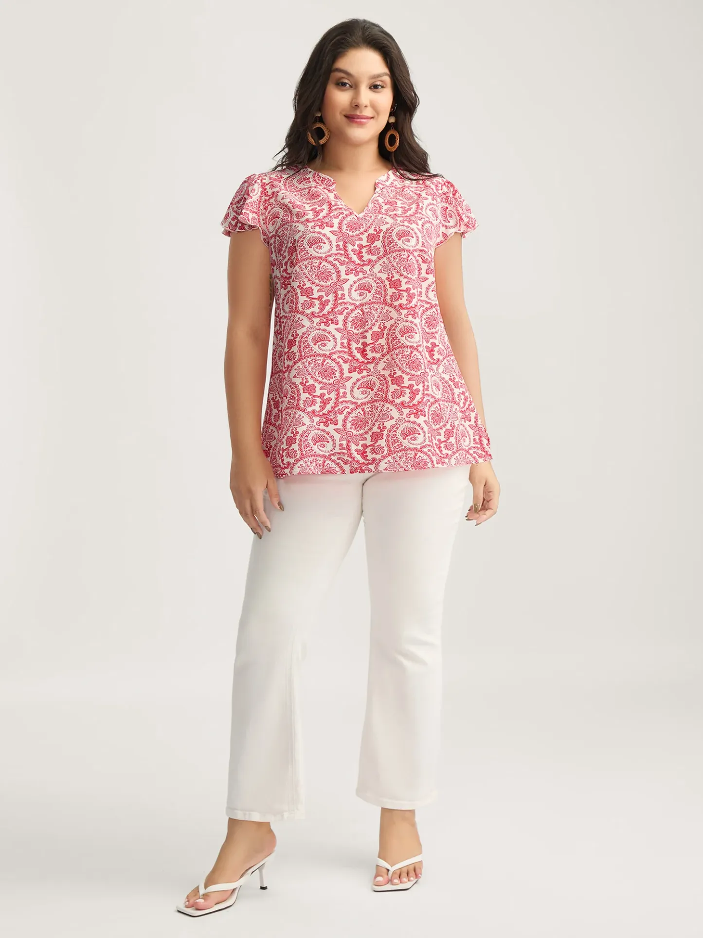 Paisley Print Notched Collar Blouse