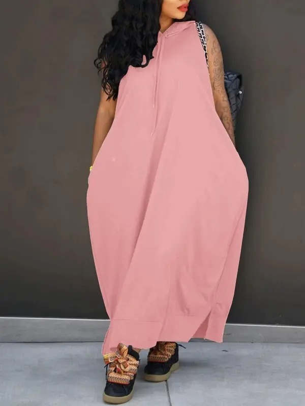 🔥 Limited-Time Deal – Save Up To 80% !Women's Plain Drawstring Hooded Tank Dress, Casual Pocket Sleeveless Maxi Dress for Summer, Fashion Women's Clothing for Daily Wear