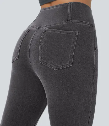 LBF-⚡High Waisted Crossover Pocket Washed Stretchy Knit Casual Super Flare Jeans⚡