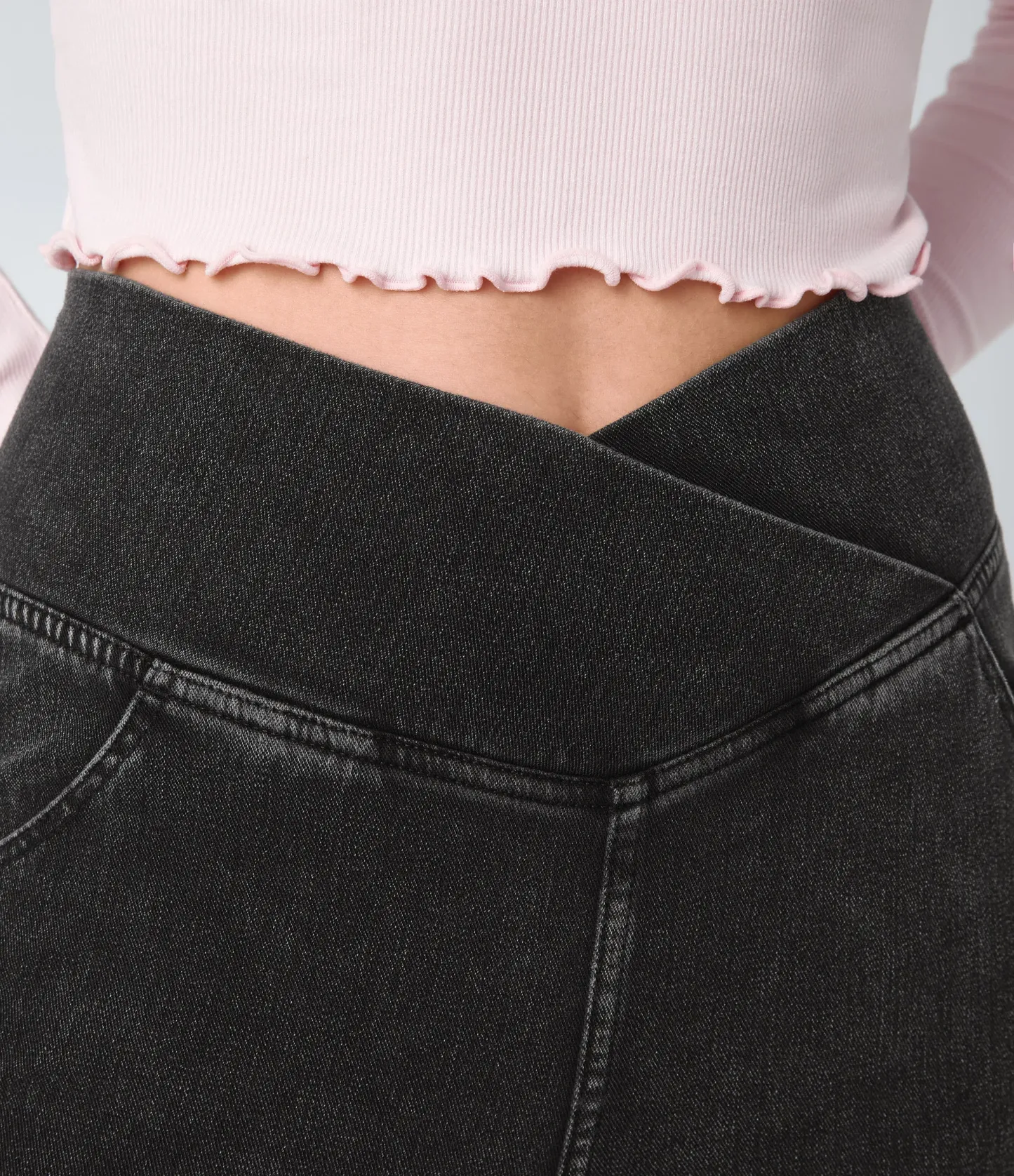 LBF-⚡High Waisted Crossover Pocket Washed Stretchy Knit Casual Super Flare Jeans⚡