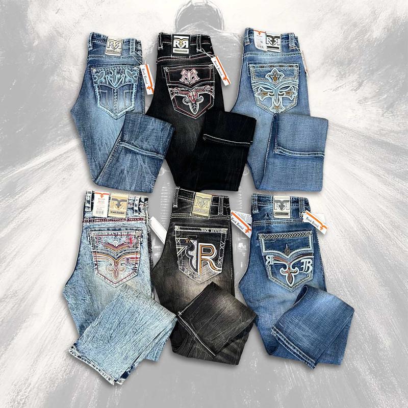 Rock Revival Jeans for Men &ndash; Biker Style Denim with Signature Embroidered Pockets &ndash; Rider Inspired Fit - Y2K Jeans
