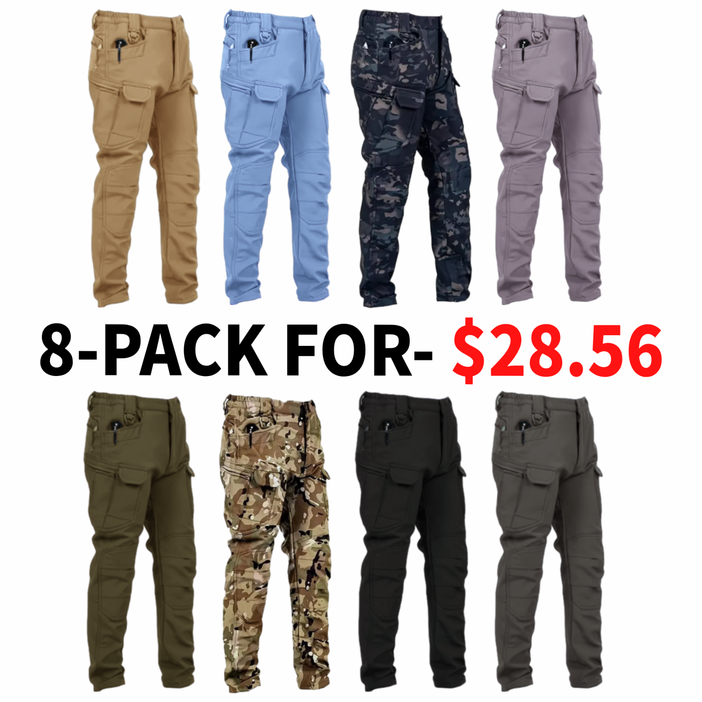 [Windproof|Warm] Windproof Warm Men's Outdoor Military Tactical Pants | Soft Shell Fleece Lined, Solid Color, Sports Style, Regular Fit, Mid Waist, Woven Fabric