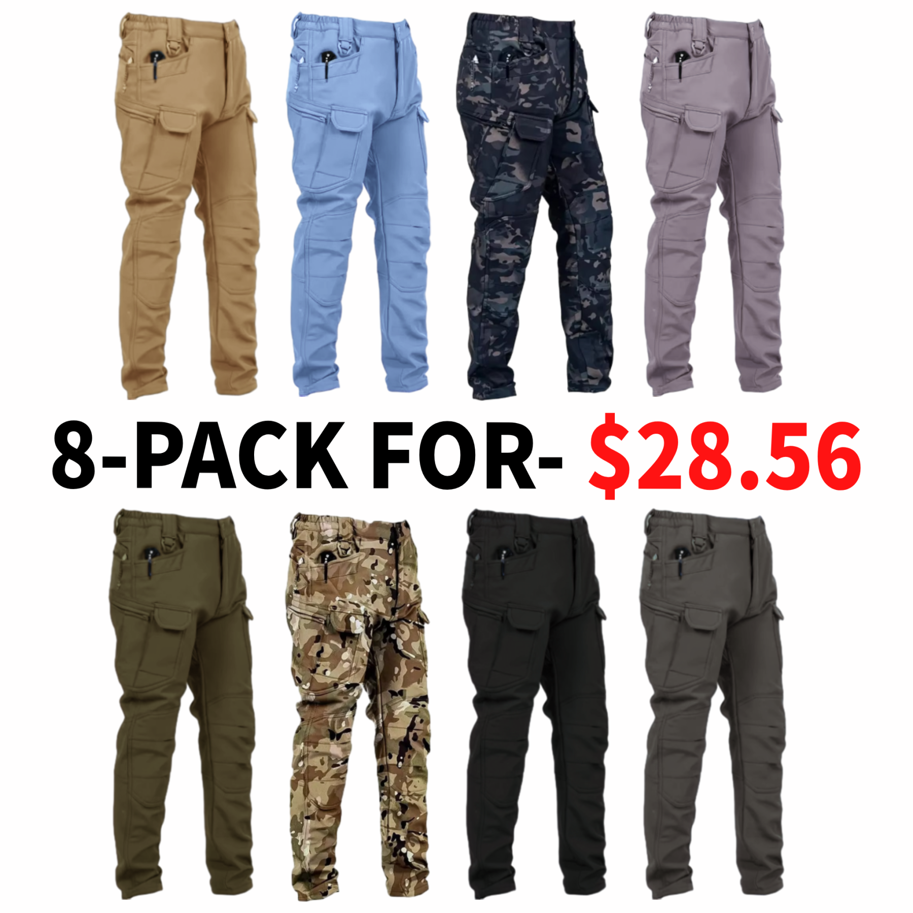 [Windproof|Warm] Windproof Warm Men's Outdoor Military Tactical Pants | Soft Shell Fleece Lined, Solid Color, Sports Style, Regular Fit, Mid Waist, Woven Fabric