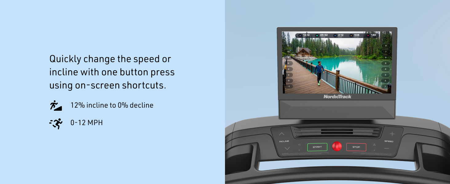 Onscreen speed and incline shortcuts