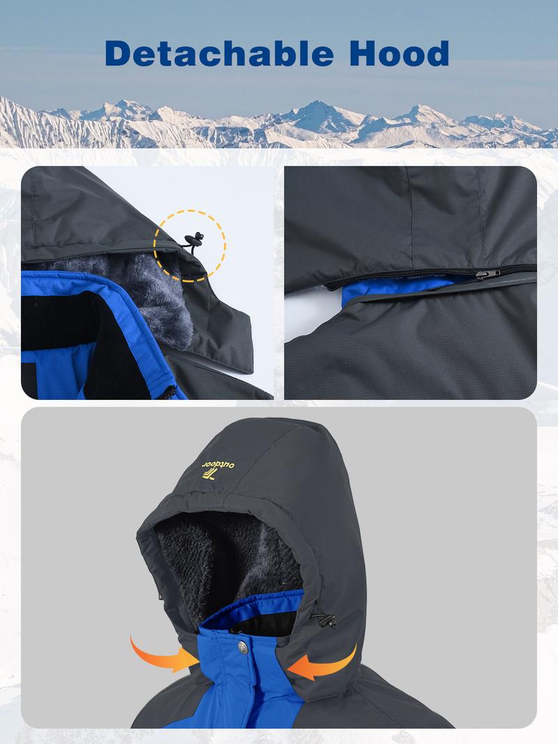 GOPUNE Men's Ski Snow Jacket Waterproof Insulated Fleece Outdoor Mountain Hooded Winter Coat Sporty Breathable Outerwear big tall men clothing Size up to XXXXL