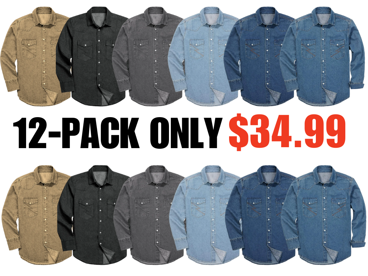 🔥 Limited-Time Deal – Save Up To 80% !🔥Men's Long Sleeve Stone-Washed and Pre-Washed Denim Work Shirt