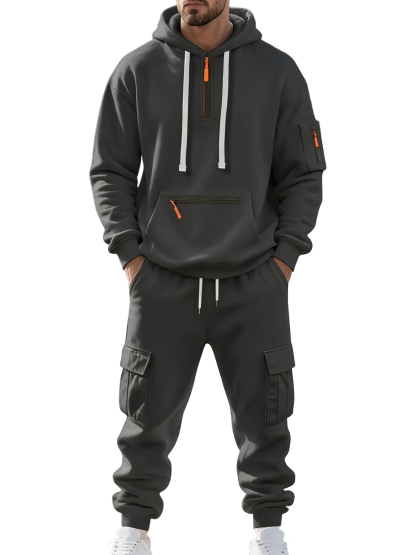 Clearance sale!Men’s Winter Fleece-Lined Set – Warm Casual Workwear Outfit with Multi-Pocket Jacket & Pants