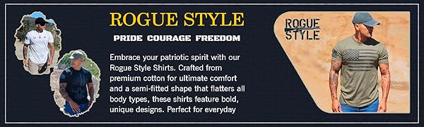 Rogue Style T shirts american flag on the shirt and flag with skull
