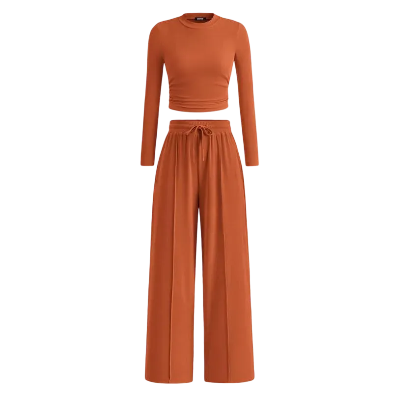Women's Fall 2-Piece Set  ̈C Top & Wide-Leg Pants