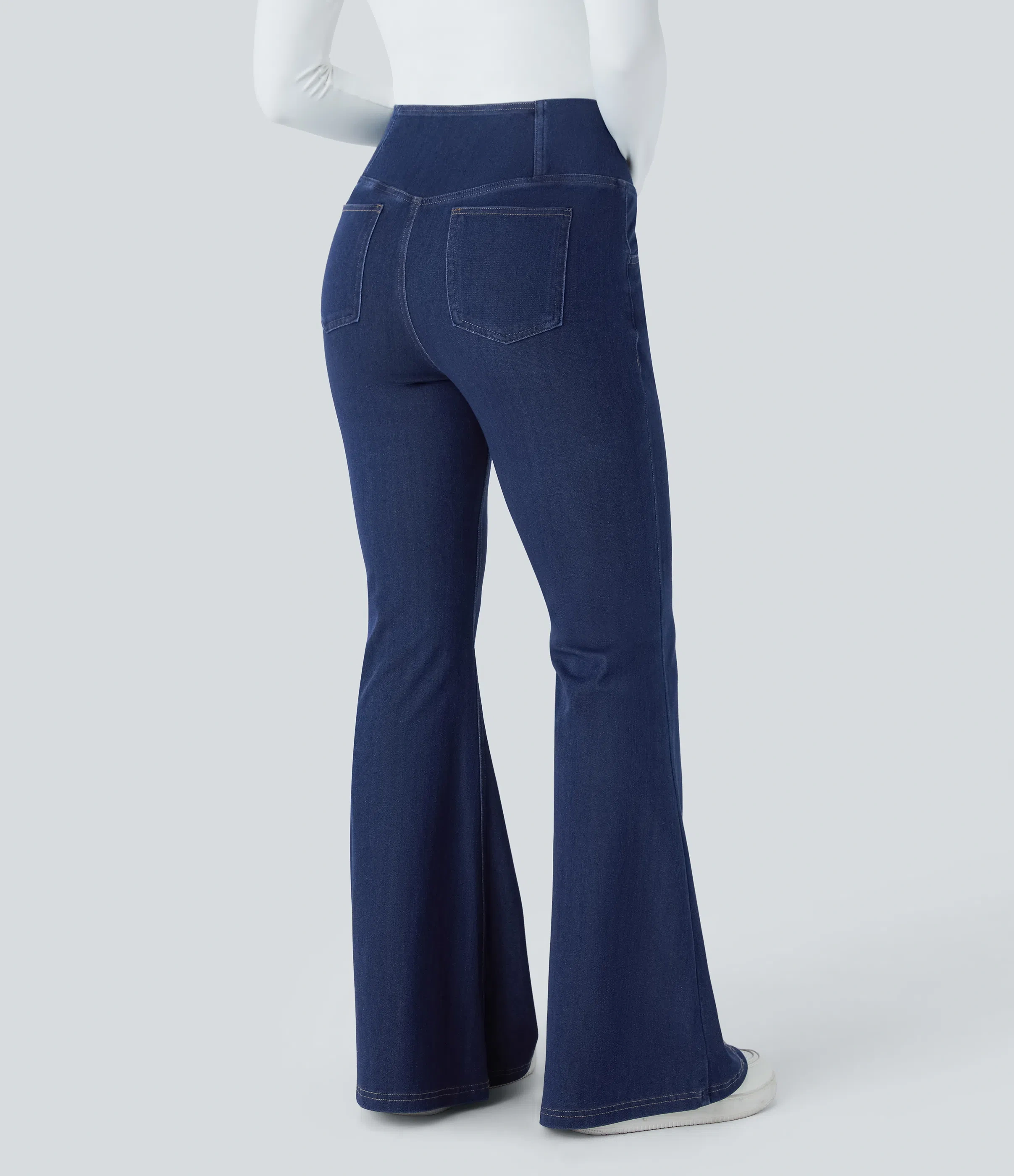 LBF-⚡High Waisted Crossover Pocket Washed Stretchy Knit Casual Super Flare Jeans⚡