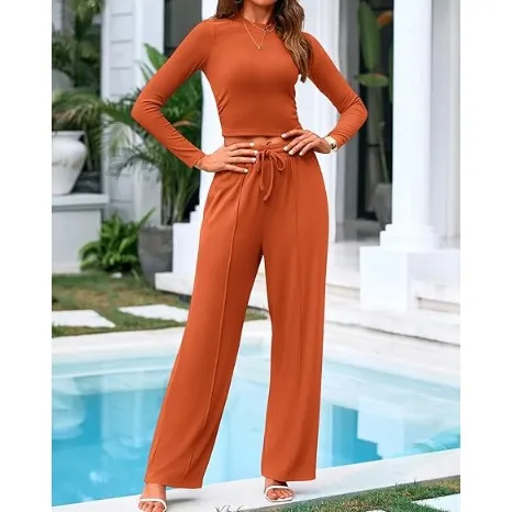 Women's Fall 2-Piece Set  ̈C Top & Wide-Leg Pants