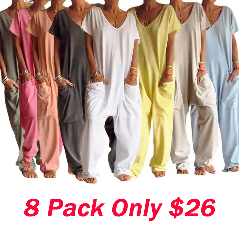 Casual V-neck Solid Color Jumpsuit