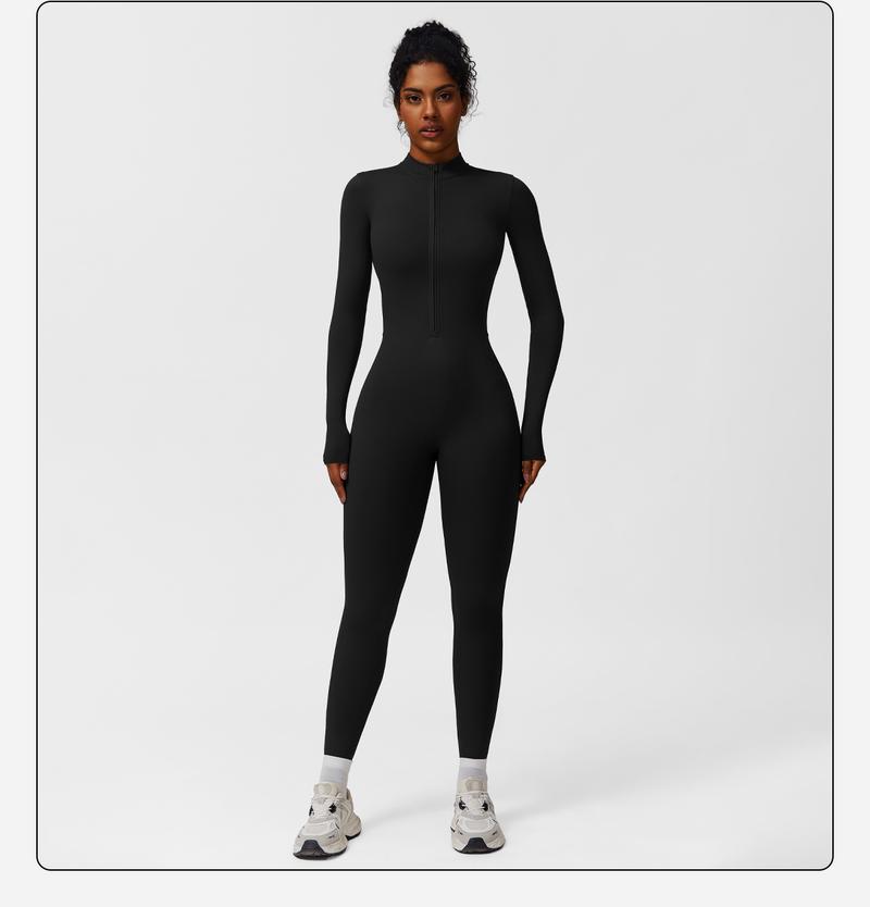 Women's Solid Zip-Up Skiing Jumpsuit by MFVIM - Casual Sporty Long-Sleeve Jumpsuit for Skiing and Cycling, Ladies' Activewear for Fall and Winter Workout Gym Clothing