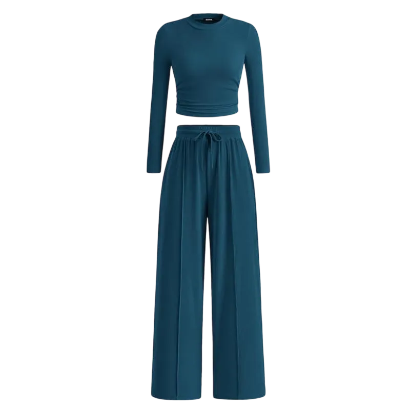 Women's Fall 2-Piece Set  ̈C Top & Wide-Leg Pants