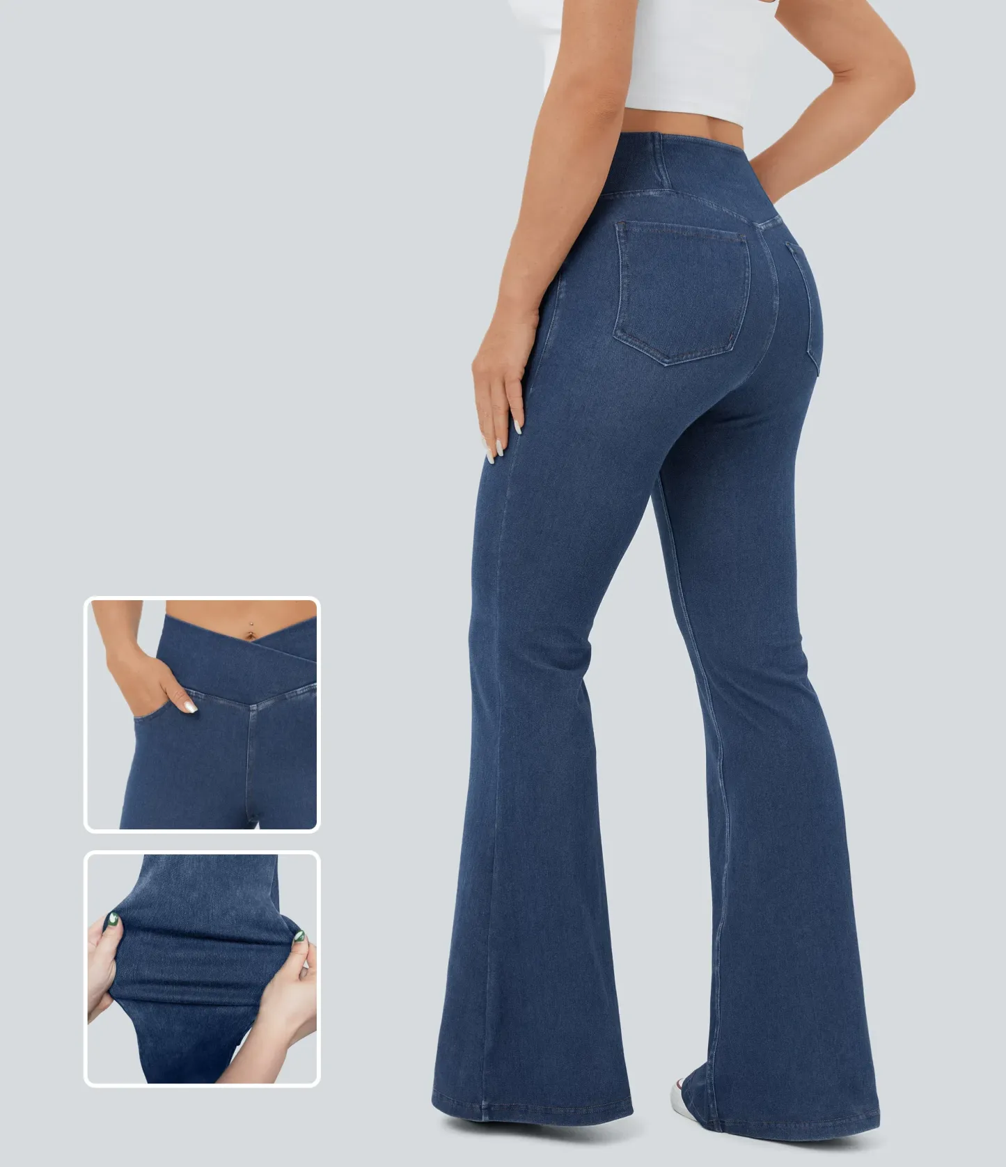 LBF-⚡High Waisted Crossover Pocket Washed Stretchy Knit Casual Super Flare Jeans⚡
