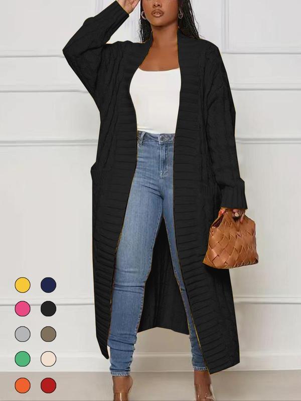 ⚠️Women's Solid Color Textured Drop Shoulder Pocket Longline Cardigan